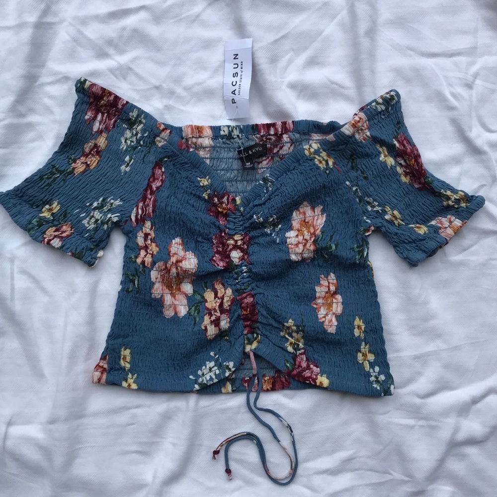 Kendall & Kylie Ruched Off the Shoulder Crop Top